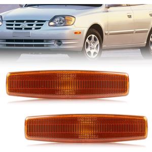 Front Side Marker Lights Housing Compatible with ACCENT 2000-2006, [DOT] [IP67 Waterproof] Turn Signal Marker Light Cover [No Bulbs], 2 PCS, Sleek Amber Lens