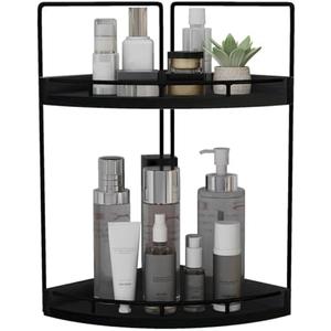 Dorhors 2-Tier Bathroom Counter Organizer,Vanity Counter Corner Shelf, Skincare, Wood Countertop Bathroom Storage and Organization for Kitchen (Black)