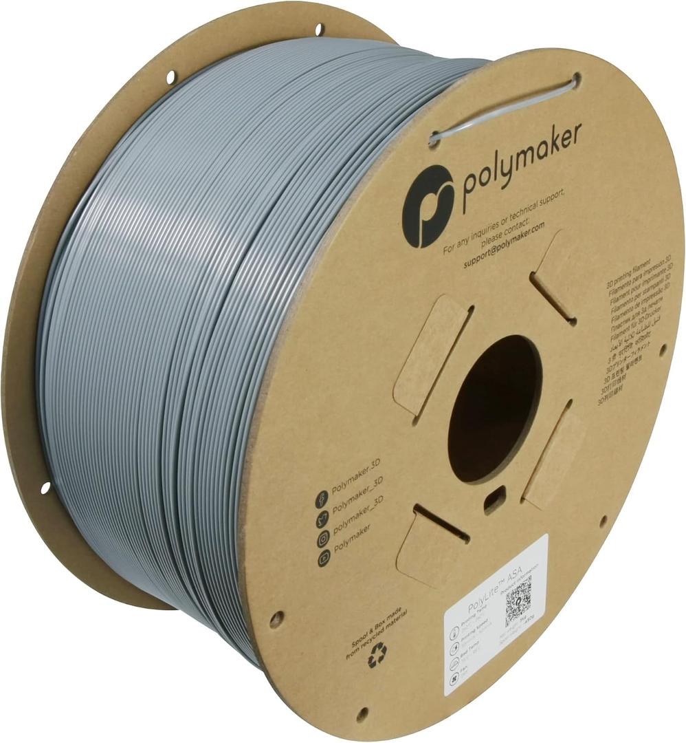 Polymaker ASA Filament 1.75mm Grey, 3kg ASA 3D Printing Filament, Heat & Weather Resistant - ASA 3D Printer Filament Perfect for Printing Outdoor Functional Parts