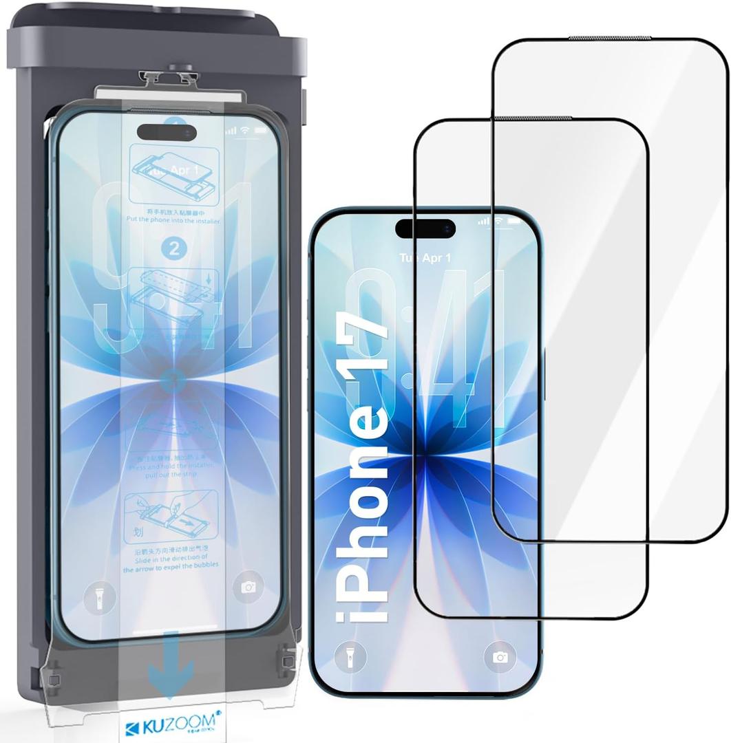 KUZOOM HD Clarity 9H+ Tempered Glass Screen Protector for iPhone 17/16Pro