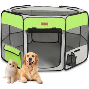 Dog Playpen, Portable Pet Play Pen for Cat, Puppies, Rabbits, Chickens, Foldable Large-Capacity Pet Tent for Indoor/Outdoor Travel Camping Green (Small)