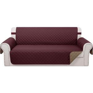 Reversible Sofa Covers Couch Cover Furniture Protector for Dogs Elastic Straps Water Resistant(Sofa,Burgundy/Camel)