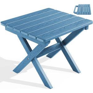 SERWALL Folding Adirondack Side Table, Portable Small Outdoor Table, Weather Resistant Outdoor End Table for Camping and Garden, Navy, Foldable 1-pack
