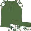 RAISEVERN Girls Swimsuit 2 Piece Bathing Suits for Teens Cute Summer Tankini Short (13-14 Years, Green)