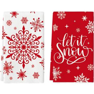 Artoid Mode Red Snowflake Let It Snow Winter Kitchen Towels Dish Towels, 18x26 Inch Daily Christmas Decoration Hand Towels Set of 2