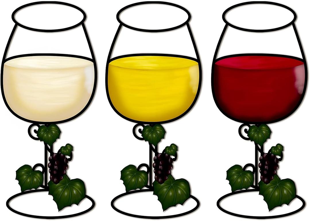 Yalikop 3 Pcs Wine Glasses Wooden Wall Decors Red White Yellow Wood Wine Glasses Wall Arts Vintage Decorations for Home Kitchen Dining Room Decorations, 10.8 x 4.7 x 0.2 Inches
