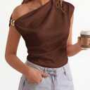 BTFBM Spring Tops for Women Trendy Sleeveless Ruched Going Out Top Solid Tank Blouses Basic T Shirts Fashion Clothing (L)