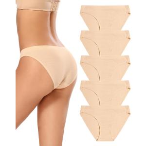 voenxe Women Bikini Underwear,Seamless Breathable Ladies Panties,No Show Comfortable Briefs Undies for Women,Hipster,5-Pack (Medium)