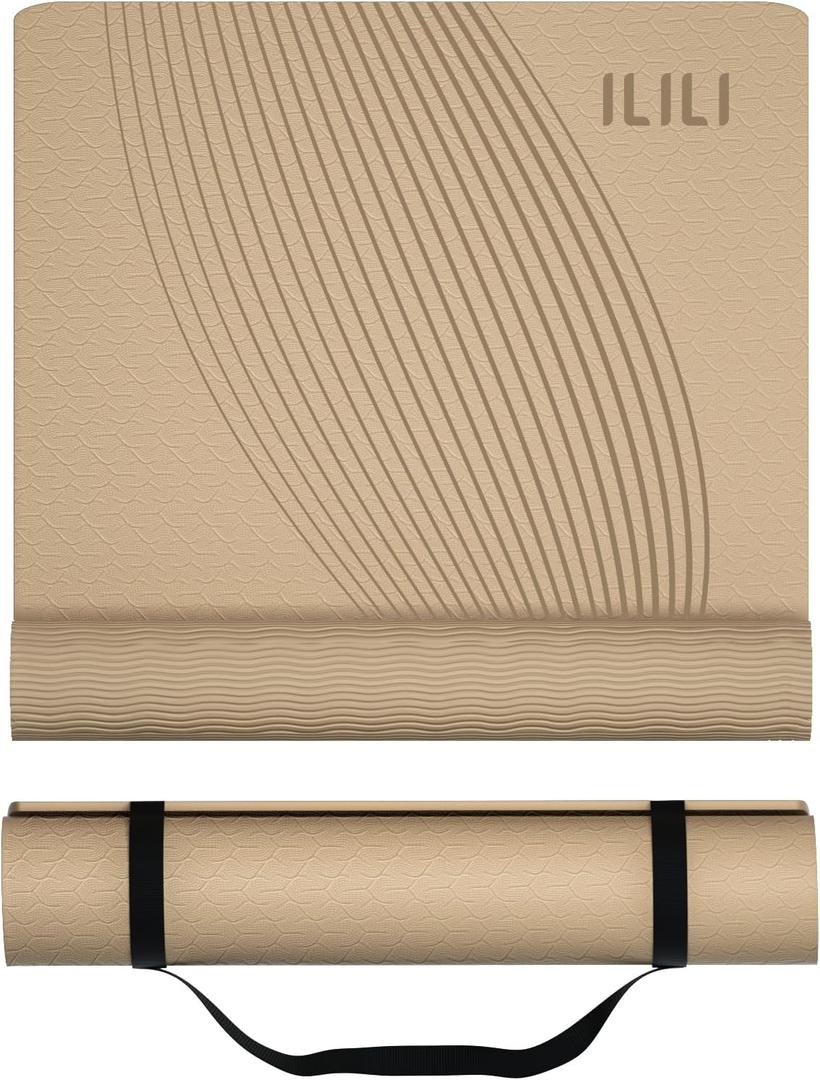 ILILI Yoga Mat, TPE Exercise Mat, Tear-Resistant, Fitness Yoga Mat with Carrying Strap, 72''x25''0.3''(8mm), Ideal for Yoga, Pilates, Home Workouts, Stretching & All Fitness Routines