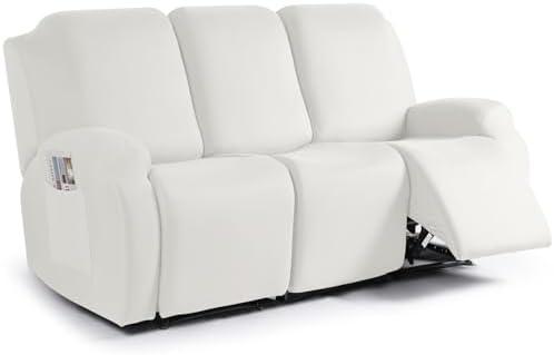 TAOCOCO Recliner Sofa Slipcover, 3 Pieces Polyester Fabric Stretch Sofa Covers for 3 Seat Reclining Couch, Soft Washable Furniture Protector with Pockets (3 Seat, Milk White) TAOCOCO Recliner Sofa Slipcover, 3 Pieces Polyester Fabric Stretch Sofa Covers for 3 Seat Reclining Couch, Soft Washable Furniture Protector with Pockets (3 Seat, Milk White)