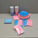 Dandat 280 Pieces Pink Blue Paper Plates and Napkins 9oz Paper Cups Plastic Knives Forks Spoons Disposable Tableware Pack for Gender Reveal Baby Shower Birthday Party Supplies, Serves 40