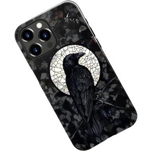Case for iPhone 14 Pro Max,Black Crow Raven Moon Celestial Gothic Phone Case Military-Grade Drop Protection Cover for Women Girl - Glossy