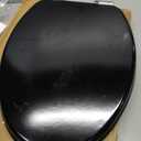 Elongated Slow Close Toilet Seat, Black Wood Toilet Seat Support 400 lbs, Heavy Duty Oval Wood Toilet Lid with Soft Close Chrome Hinges, Grip-Tight Bumpers - Easy to Clean, Quick Assembly