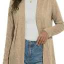 Long Sleeve Thin Cardigans for Women Lightweight Casual Loose Open Front Cardigan Soft Sheer Cover Up (Beige, L)