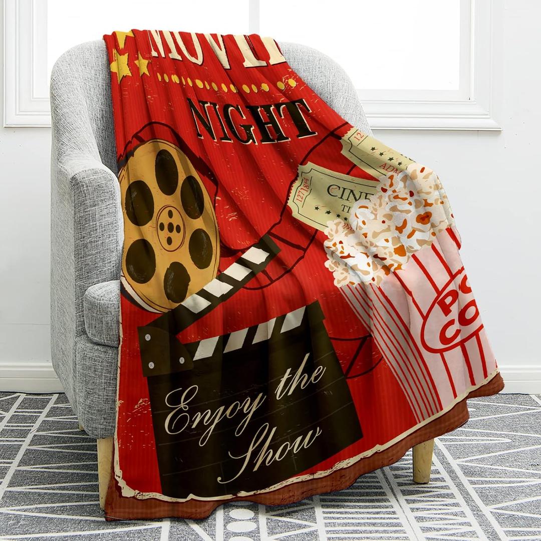 Jekeno Movie Gifts Blanket Night Popcorn Throw Blanket | 60x80 Inch Flannel Movie Night Blanket Gifts for Film Lovers Family Friends Birthday