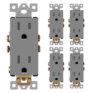 LIDER Matte Finish Decorator Receptacle with Interchangeable Face Cover, Child Safe Tamper-Resistant Wall Outlet, Residential Grade, Self-Grounding, 15A 125V, UL Listed, LR15-TR-GY5P, Gray, 5 Pack