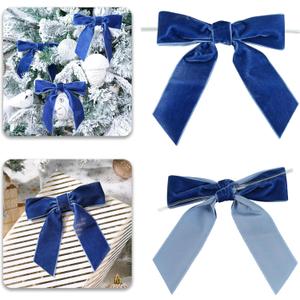 Navy Blue Velvet Ribbon Christmas Bow 5 Inch Premade Blue Bows for Christmas Tree Hanging Decorations Gift Wrapping Wreaths Crafts Outdoor Indoor Home Decor Wedding, Pack of 12