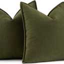 MIULEE Pack of 2 Olive Green Decorative Pillow Covers 24x24 Inch Soft Chenille Luxurious Couch Throw Pillows Boho Cushion Covers Euro Shams with Elegant Design for Sofa Bed Living Room Home Decor