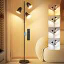 QiMH LED Floor Lamp for Living Room, Modern Dimmable Standing Lamp with 4 Color Temperature,Remote and Touch Control, Tree Floor Lamp for Bedroom with 3 Rotatable Lights Bright Stand up Lamp, Black