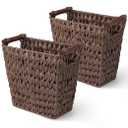 GRANNY SAYS Woven Trash Basket, Brown Wastepaper Basket with Handles, Wicker Bathroom Trash Can for Dorm Laundry Room, 2-Pack, 13" x 7 ½" x 12 ½"