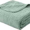 Yoofoss Muslin Blanket 100% Organic Cotton Large Twin Size 60" x 80" for Bed Couch Summer Gauze Blanket for Adults Lightweight and Breathable Dark Green