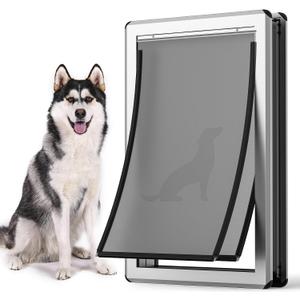 [Parab House] Aluminum XL Dog Door for Door, Open Size:24.4" H x 13.8'', Heavy Duty Doggy Door with Full Enclosed Magnetic Flaps,Extreme Weather Doggie Doors,Giant Doggie Door(Silver, XLarge)Pet Door