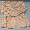 LYANER Women's Satin Silky Wraped V Neck Waist Tie Pleated Long Sleeve Blouse Shirt Top (Beige) L