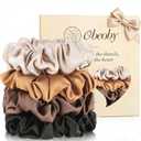 4 Pack Mulberry Silk Scrunchies, Brown Silk Hair Ties for Hair Sleep No Damag Satin Scrunchies Gifts for Mom Wife