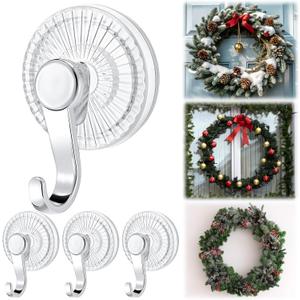 AceOrbit 4 Pack Suction Cup Wreath Hangers for Glass Front Door Heavy Duty Vacuum Suction Cup Hooks Removable Clear Wreath Holder for Window Kitchen Bathroom Shower Valentine's Decorations