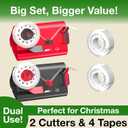 2 x (2-Pack) Wrapping Paper Cutter & Tape Dispenser Dual Function with 4 Tapes Kit for Christmas Gift Wrap Cutter Tool Paper Roll Cutter Holder Tube Sliding Slicing for Birthday holiday packing.