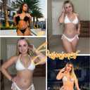 Women Texured Triangle Bikini Set Halter Two Piece String Sexy Swimsuit | contrast trim,tie side,high cut,cheeky,adjustable straps,removable pads (L)