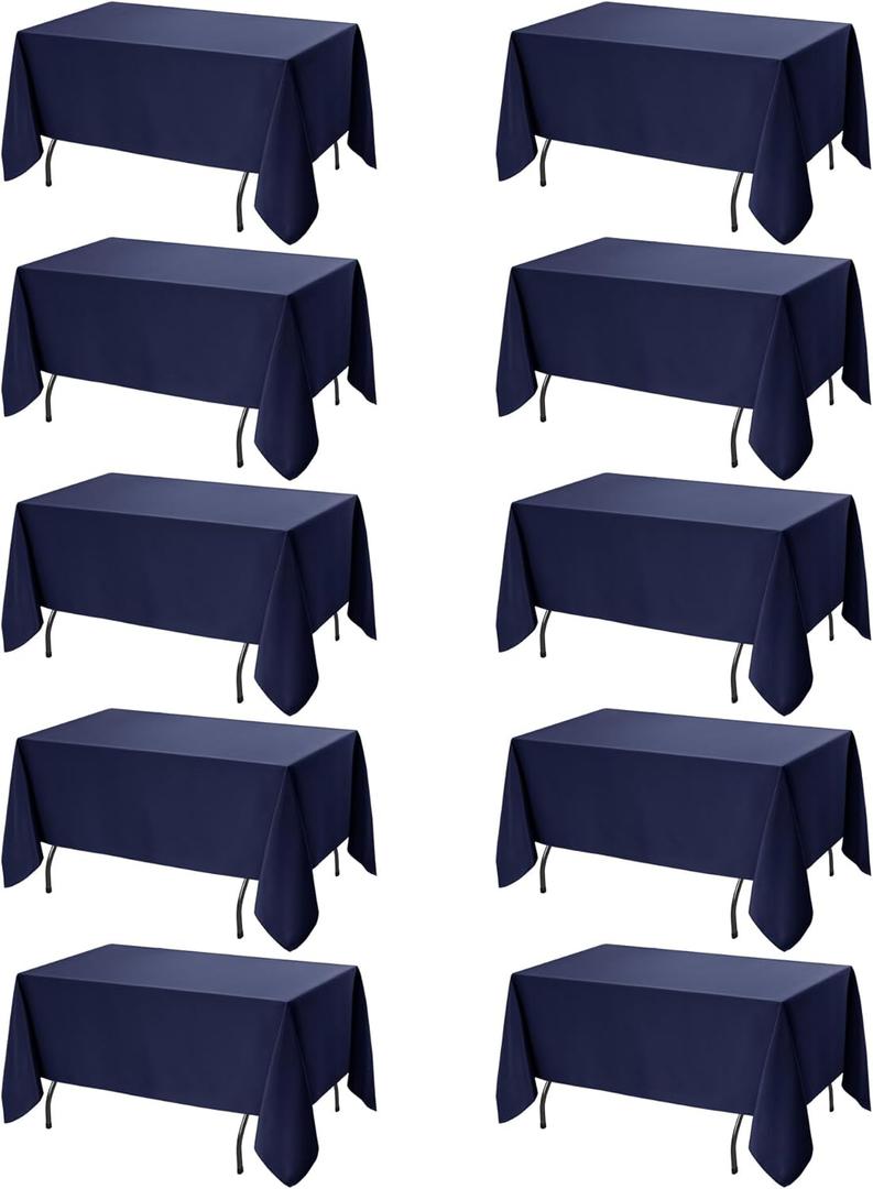 10-Pack Navy Blue Tablecloths for Rectangle Tables, 60 x 120 Inches, Stain-Resistant Polyester Fabric for 6 Foot Tables - Washable Table Covers for Weddings, Birthday Parties, Events