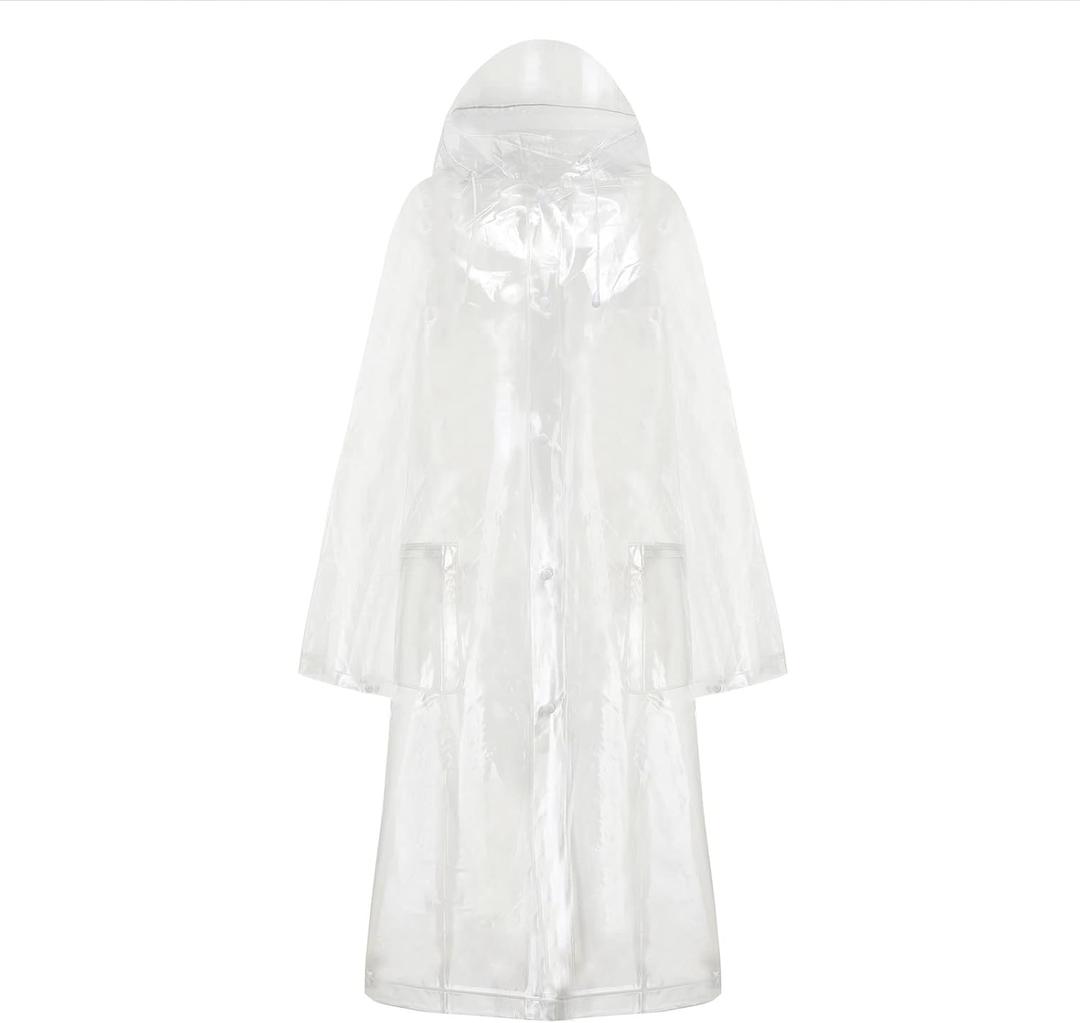Women Poncho with Hood Ladies Waterproof Long Transparent Raincoat Adults Outdoor Rain Coat (Size: X-Large)