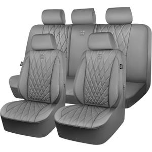 CAR PASS Piping Luxury Leather Seat Covers Full Set,5 Seats Anti-Slip Waterproof Seat Covers Compatible with Front Armrests,Universal Fit for Sendans, Suvs,Vans,Trucks,Airbag Compatible,Pure Gray