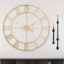 Large Modern Metal Wall Clocks Rustic Round Silent Non Ticking Battery Operated Roman Numerals Clock for Living Room/Bedroom/Kitchen Wall Decor-(Gold, 40cm), 16 Inch