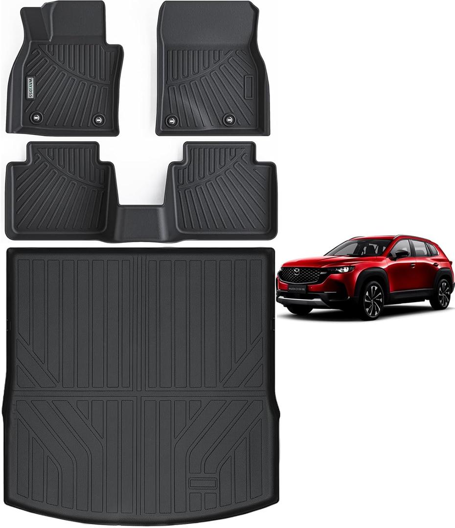 Floor Mats for Mazda CX50 2023 2024 2025 (Non Hybrid) & Trunk Mat,TPE All Weather Protection 1st & 2nd Row Car Floor Liners Front & Cargo Liners Accessories for Mazda CX-50-Black