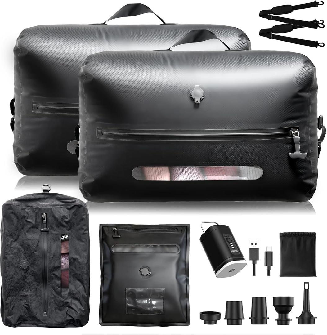 Travel Vacuum Bags with USB-C Pump, Compression Storage Bags for Clothing, Space Saving Packing Cubes Alternative for Carry-On Suitcase, Backpack & Luggage, Waterproof Reusable Travel Bags, 18.11 x 14.17 x 9.45 inches
