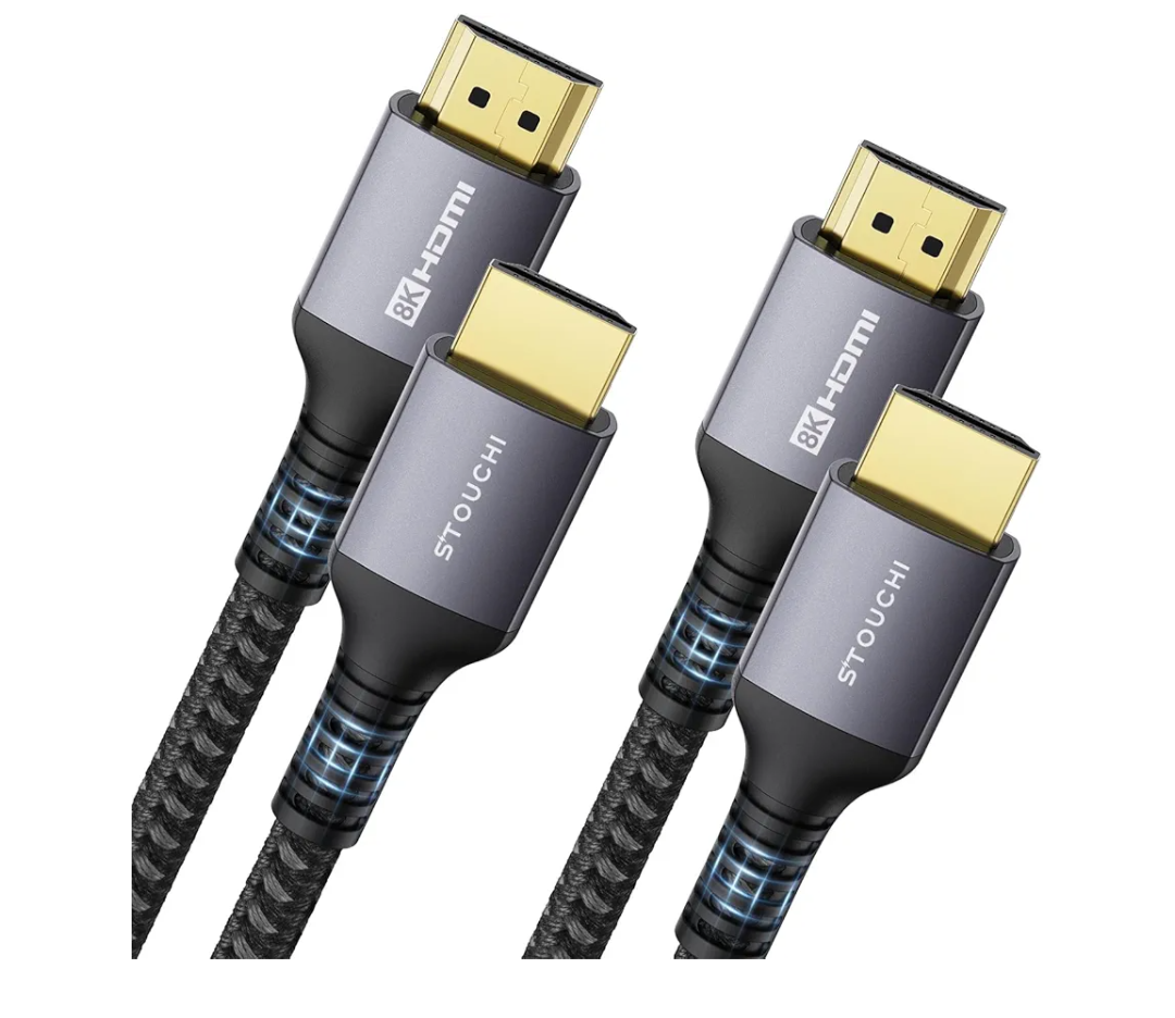Stouchi 8K HDMI 2.1 Cable 8ft (2-Pack), 48Gbps Ultra High Speed Cord for Gaming (4K120Hz), Reduces Screen Tearing & Lag, Compatible with PS5, Xbox Series X, Mac mini M4, Apple TV, eARC Braided