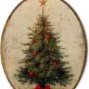 Lengues Christmas Tree Winter Oval Wall Art Decor, Christmas Gifts Oval Wall Decor, Vintage Winter Canvas Framed Art Prints, Holiday Xmas Tree Red Bow Star Hanging Frame for Home Room 8.5x11.5 Inch (color-3)