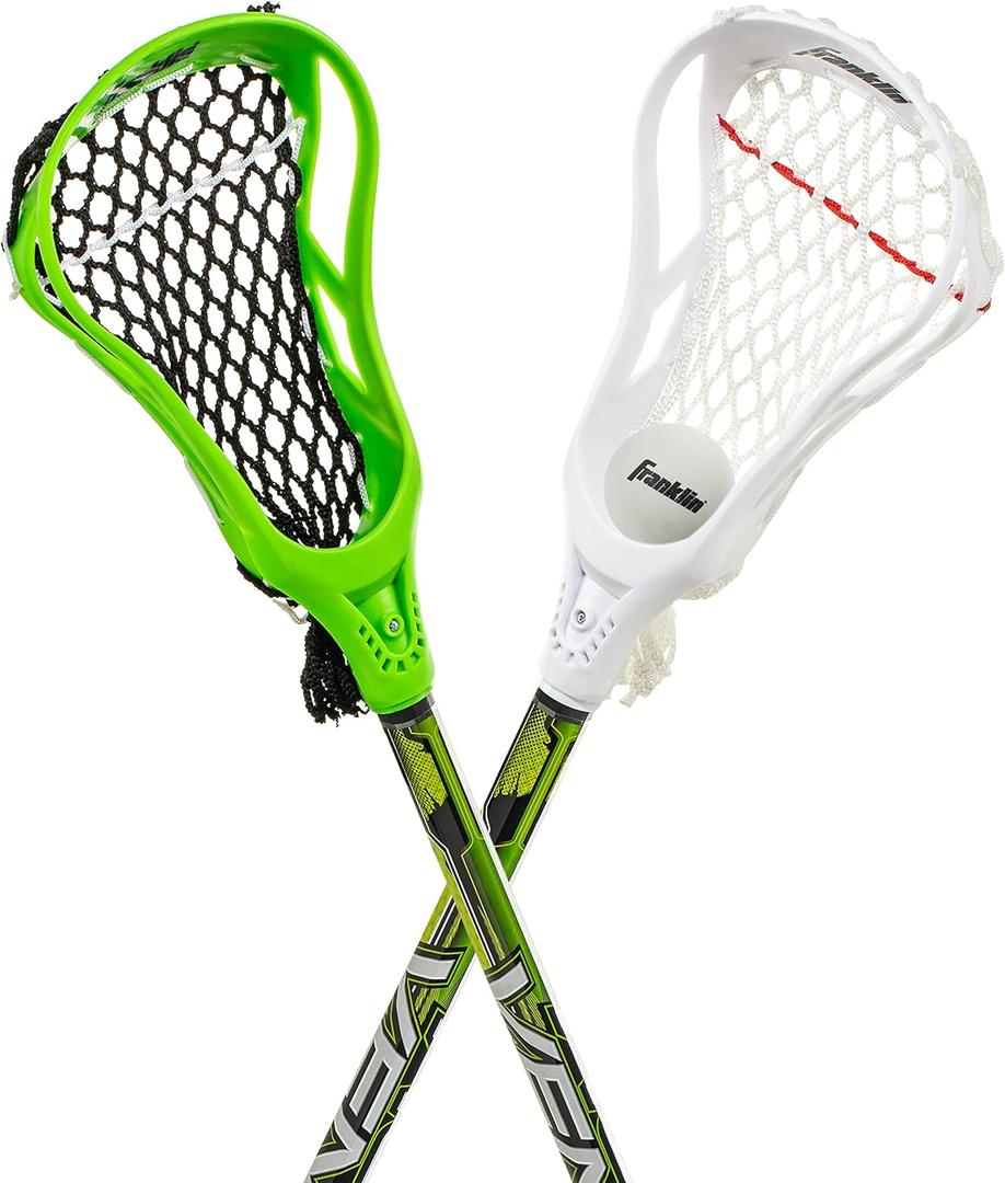 Franklin Sports Future Champs 2 Player Youth Lacrosse Sticks + Ball Set - Kids 32" Inch Beginner Backyard Practice Lax Sticks + Lightweight Soft Lacrosse Ball - Toy Kids Lax Set - Green and White