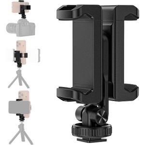 Tripod Phone Mount, Dual Phone Holder with 4 Cold Shoe and 1/4" Screw, 360 Rotates and 180 Tilts Adjustable Cold Shoe Mount for Phone, Camera, Stabilizers, Video, Live Streaming, Vlogging