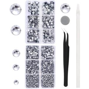 Meibite Hotfix Rhinestones Clear Glass 6796PCS SS6SS30 Flat Back Crystal Rhinestone Kit for Clothes Fabric DIY, Sparkly Gems with Tweezers & Picker for Tumblers, Dance Costumes, Crafts