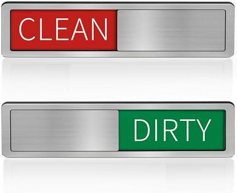 EliteSign Dishwasher Magnet Clean Dirty Sign, Non-Scratch Easy Slide Indicator, Premium Stainless Steel and Strong Magnet, Kitchen Decor with Adhesive Stickers, Silver Thin Green Red 7” x 2”