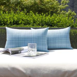 Kevin Textile Pack of 2 Decorative Outdoor Waterproof Pillow Covers Garden Cushion Sham Throw Pillowcase Shell for Patio Tent Couch 12x20 Inch, Light Blue