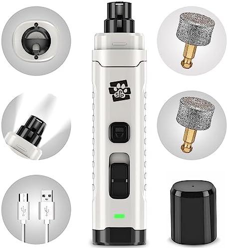Soft Pet Paws Dog Nail Grinder - Ultra Quiet Operation - Upgraded Dog Nail Trimmer with 2 LED Lights - 2-Speed Rechargeable Nail Grinder - for Small, Medium and Large Dogs - Extra Grinding Head