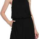 Women's Summer Sleeveless Shoulder Strap Adjustable Short Jumpsuits Loose Romper with Pockets (Black, M)