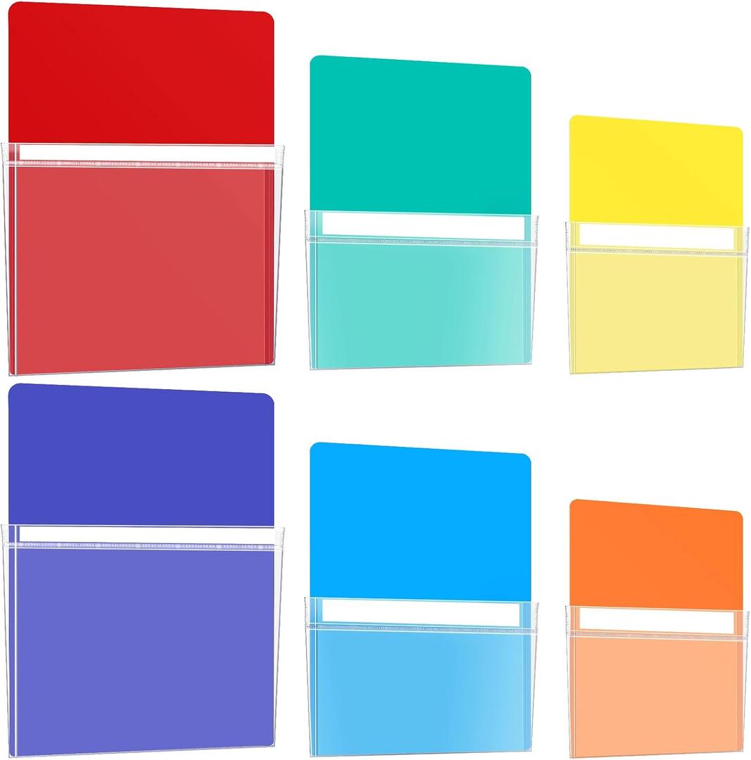 Ctosree 6 Pcs Magnetic File Holder 3 Size Magnetic Pen Holder Refrigerator Magnet Organizer Wall Fridge Pockets Planners Mail Storage Case Pencil Cup for Metal Cabinet Lockers(Multicolor)