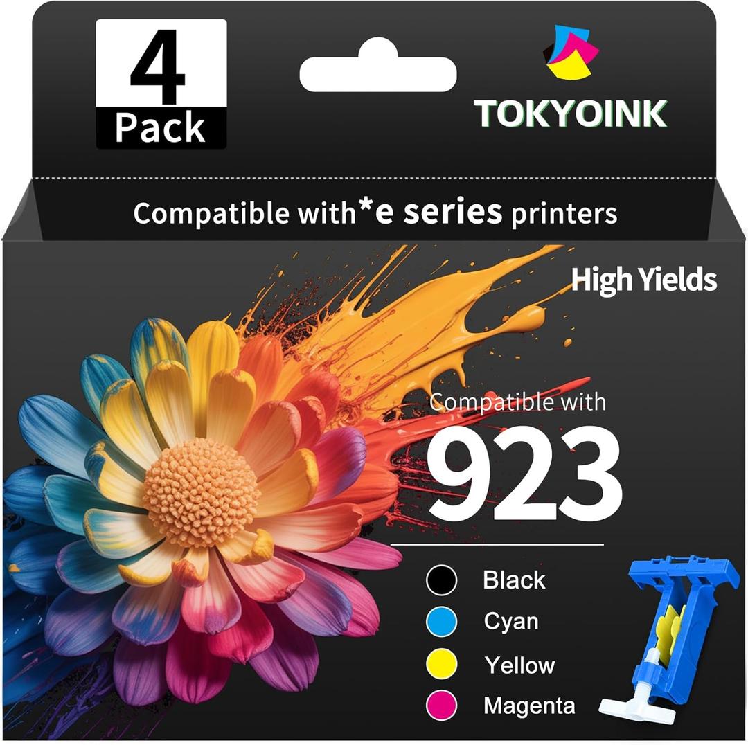 TOKYOINK 923 Ink Cartridges Combo Pack Replacement for HP 923 HP923 Ink Cartridge Work for OfficeJet Pro 8120 8122 8122e 8123 8124 8125 8130 8132 8134 8135e 8138e 8139e Printer Without Chip (4 Pack)