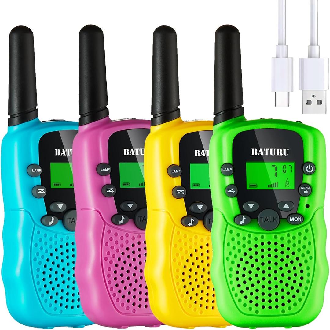 Walkie Talkies for Kids 4 Pack, 3 Miles Long Range Walkie Talkie Rechargeable with Clear Sound, Outdoor Toys for Boys Girls, Backyard, Travel, Christmas Birthday Gifts for 3 4 5 6 7 8 9 Year Old Kids