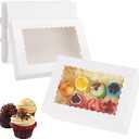 12 Sets 14x10x4 Inch White Bakery Boxes Half Sheet Cake Boxes with Window, Large Treat Boxes for Pastry Baking Cake Donuts Cupcake Pie Packaging